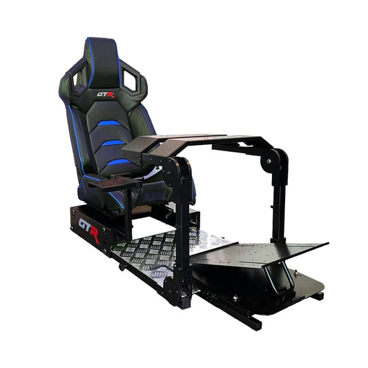 GTA Pro Model Racing Simulator Cockpit Black Frame with Black/Blue Pista Adjustable Leatherette Racing Seat